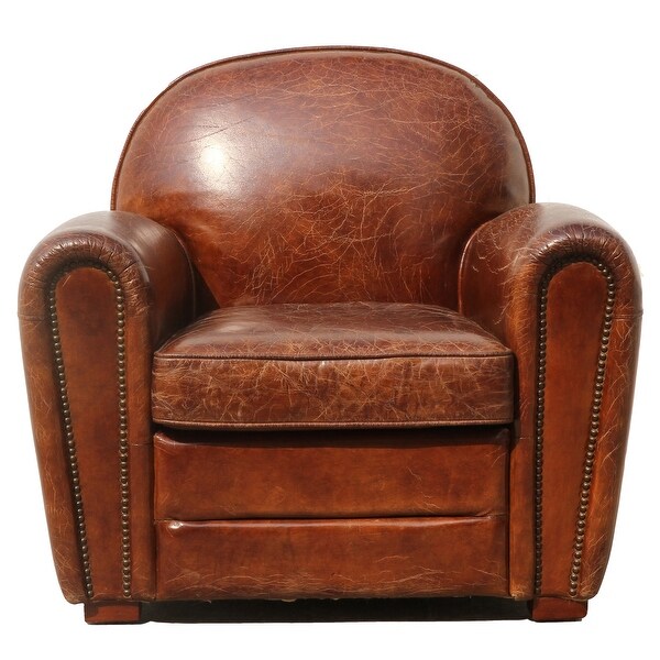 Pasargad Home Genuine Leather Paris Club Chair， Brown