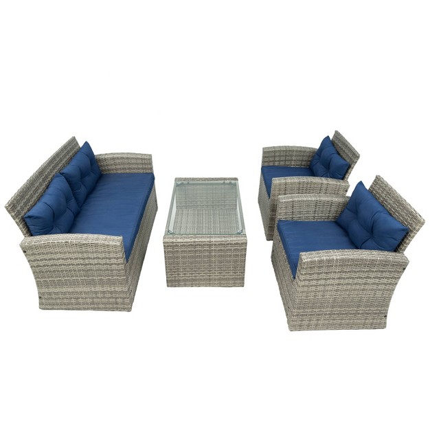 Terrazzo 4pc Outdoor Wicker Seating Set With Cushions Dukap