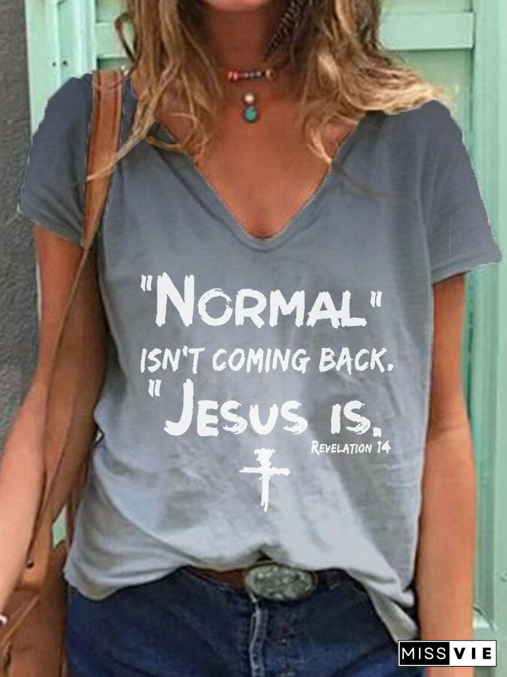 Women's NORMAL ISN'T COMING BACK JESUS IS cross gradient T-shirt