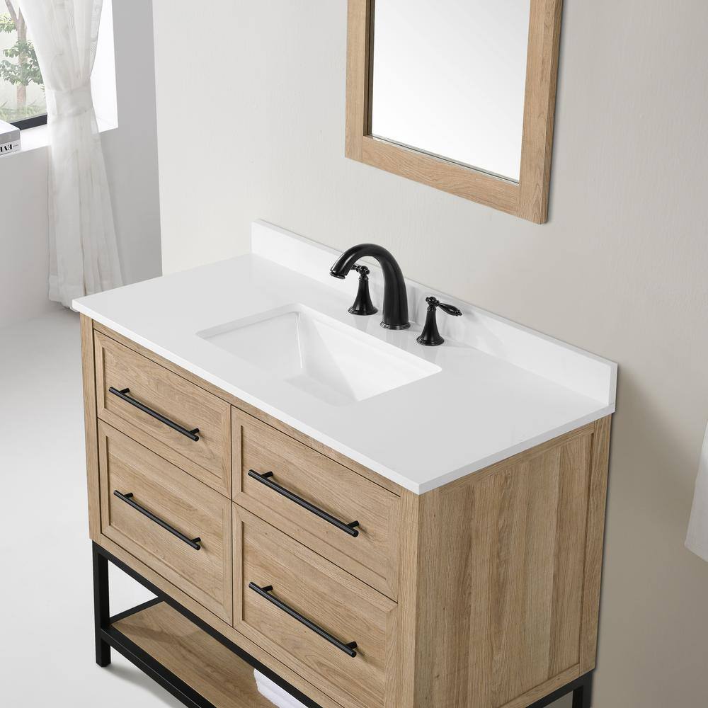 Home Decorators Collection Corley 42 in. W x 19 in. D x 34.50 in. H Bath Vanity in Weathered Tan with White Engineered Stone Top Corley 42NO