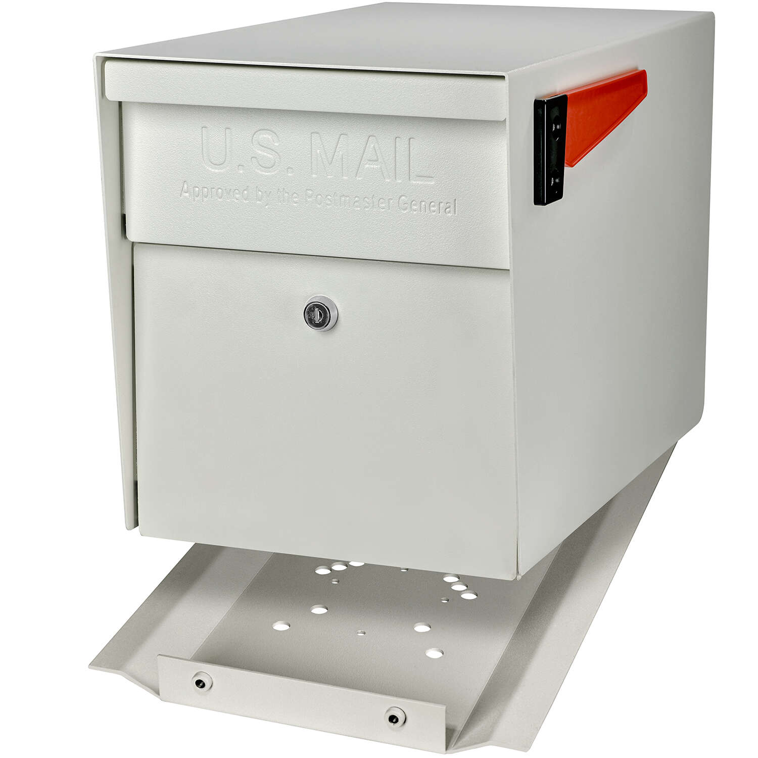 Mail Boss Modern Galvanized Steel Post Mount White Locking Mailbox