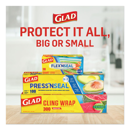 Glad ClingWrap Plastic Wrap， 200 Square Foot Roll， Clear， 12 Rolls/Carton (00020CT)