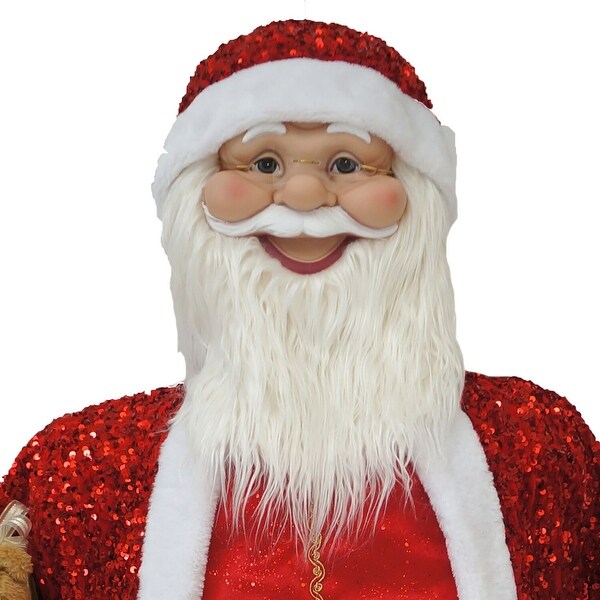 Fraser Hill Farm 58In. Dancing Santa in Red Sequin Suit with Teddy Bear and Wrapped Gifts