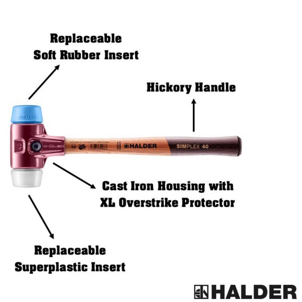 Halder Simplex 40 22 oz. Mallet with Soft Blue Rubber Non-Marring Superplastic Inserts 3017.040