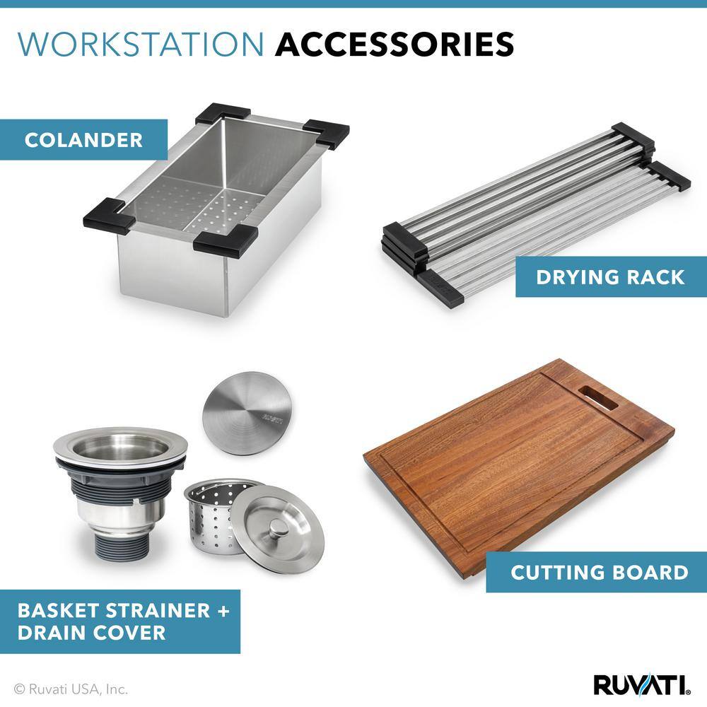 Ruvati Apron-Front Stainless Steel 33 in. 16-Gauge Workstation Double Bowl 60-40 Farmhouse Kitchen Sink RVH9201