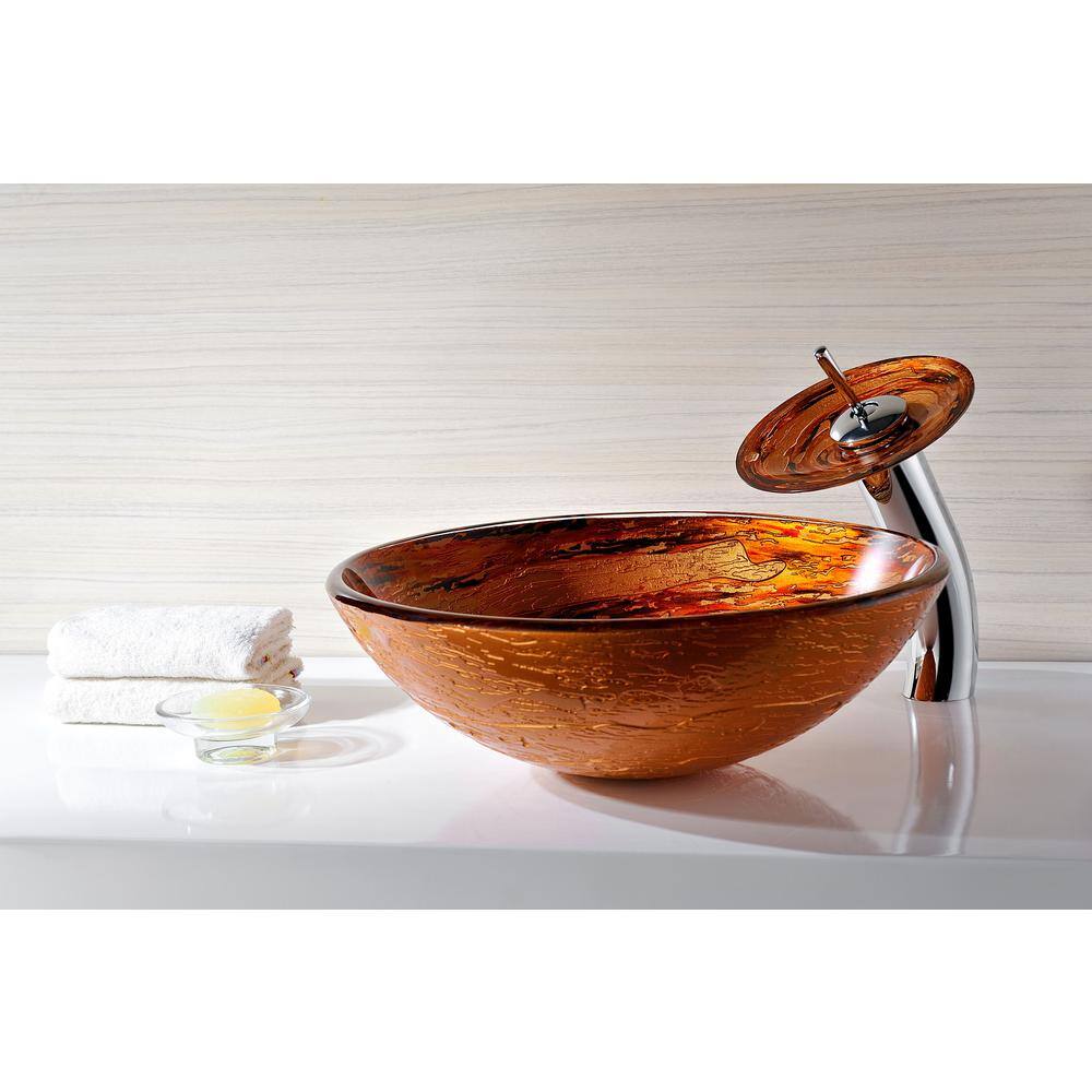 ANZZI Stanza Series Vessel Sink in Brown with Pop-Up Drain and Matching Faucet in Lustrous Brown LS-AZ061