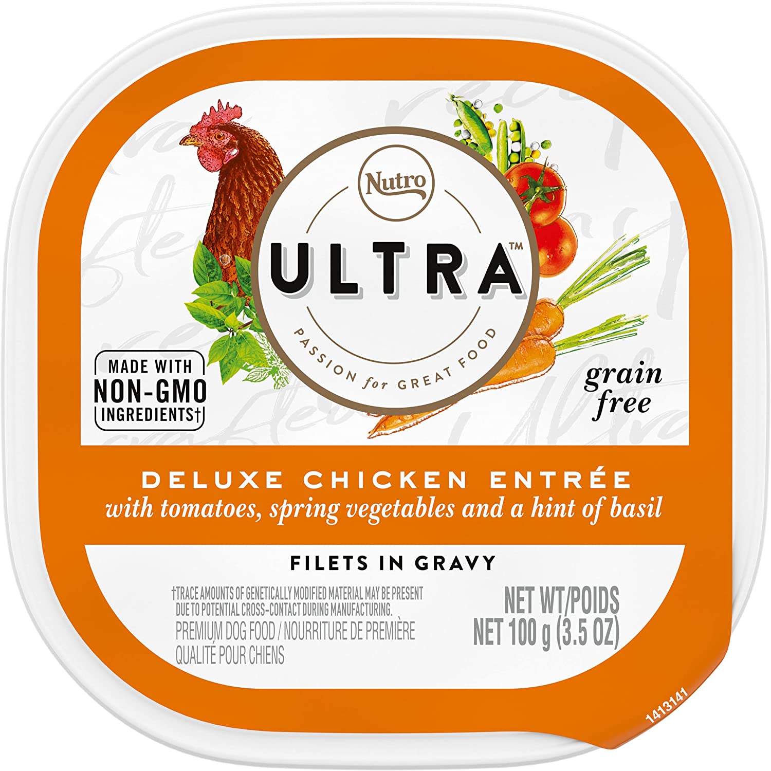 NUTRO ULTRA Grain Free Adult Wet Dog Food Filets in Gravy Deluxe Chicken Entrée With Tomatoes， Spring Vegetables， and a Hint of Basil 3.5 Ounce (Pack of 24)