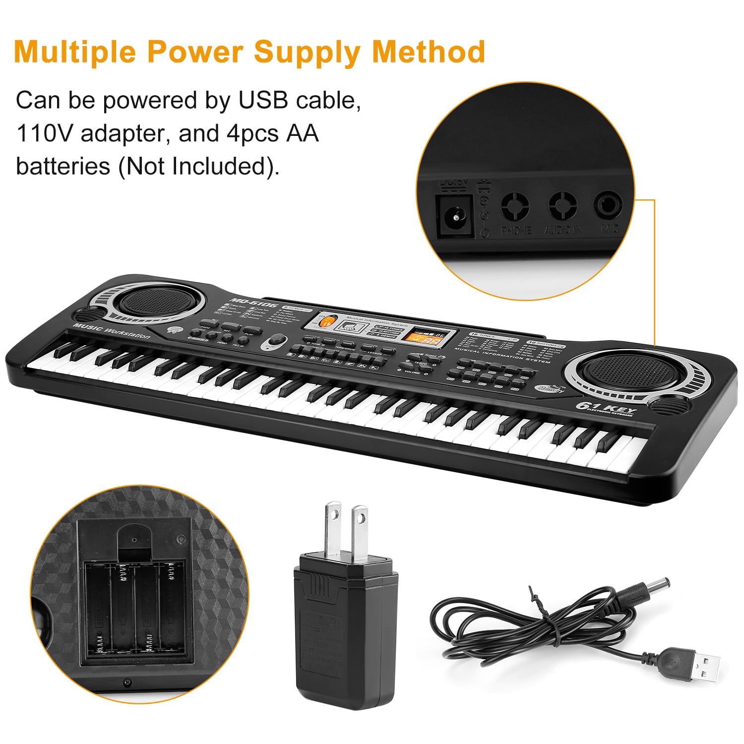 61 Keys Digital Music Keyboard， iMountek Electric Piano Musical Instrument Kids Learning Keyboard with Microphone for Beginners Kids Girls Boys Adults