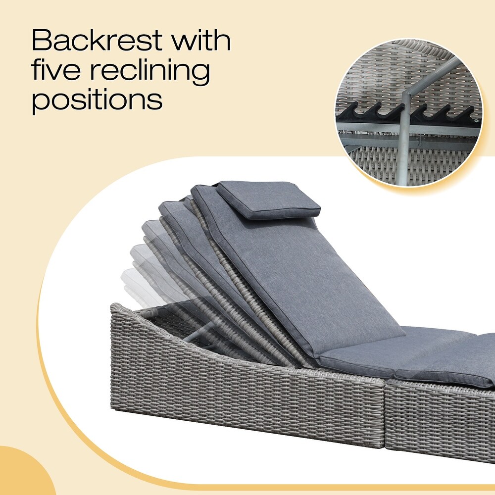 Adjustable Outdoor Wicker Reclining Chaise Lounge with Cushion