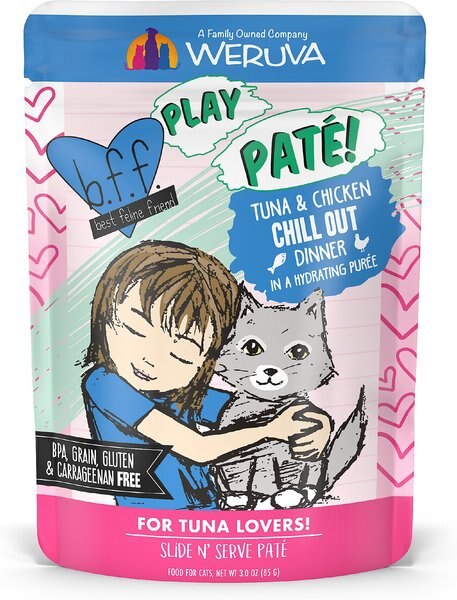 BFF Play Pate Lovers Tuna and Chicken Chill Out Wet Cat Food， 3-oz pouch， pack of 12