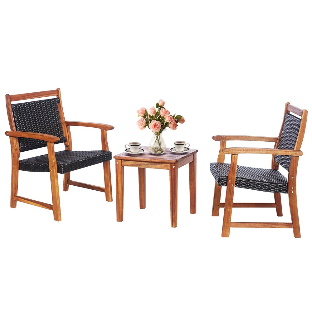 Gymax 3PCS Patio Acacia Wood Rattan Bistro Set Outdoor Conversation   See Details