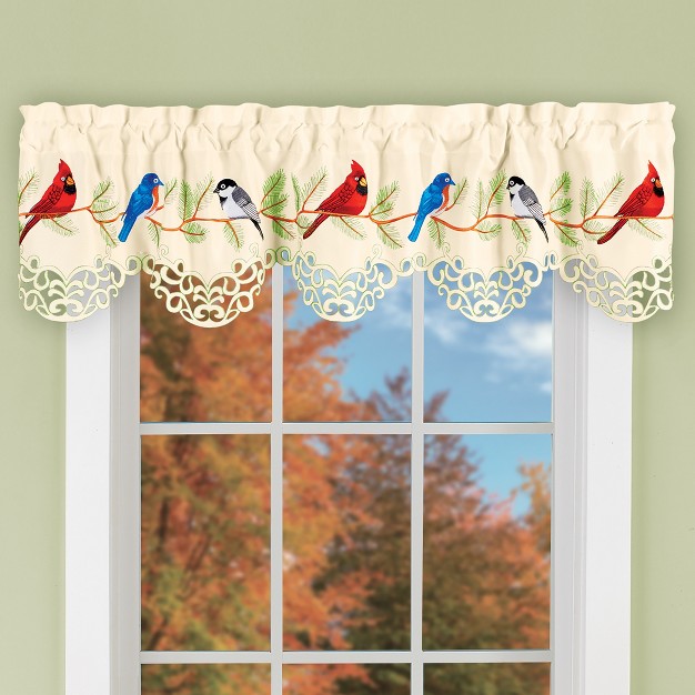 Collections Etc Embroidered Open Scroll Birds Design Window Valance