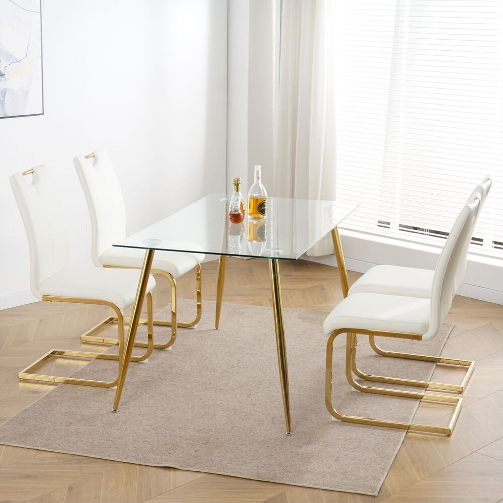 Modern Dining Chairs with Faux Leather Padded Seat and gold Metal Legs Set of 4