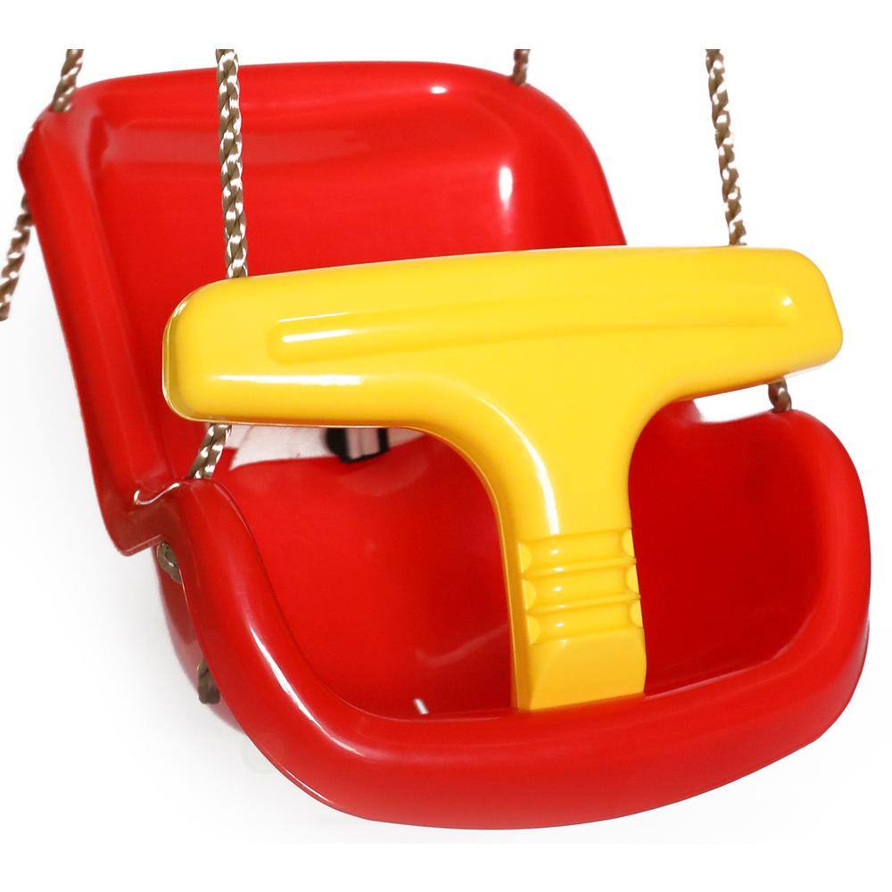 PLAYBERG Red Plastic Baby and Toddler Swing Seat with Hanging Ropes QI003371