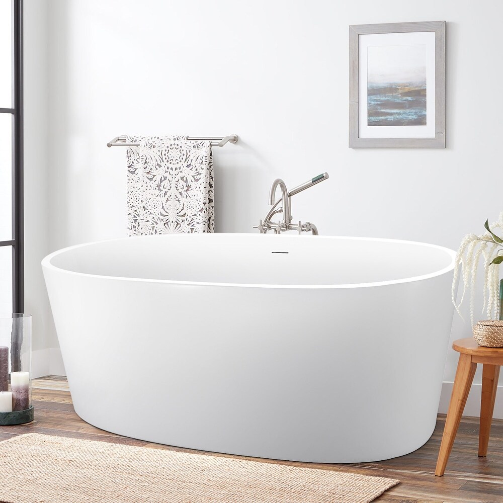 63 Inch Acrylic Freestanding Soaking Bathtub in White with Overflow and Drain