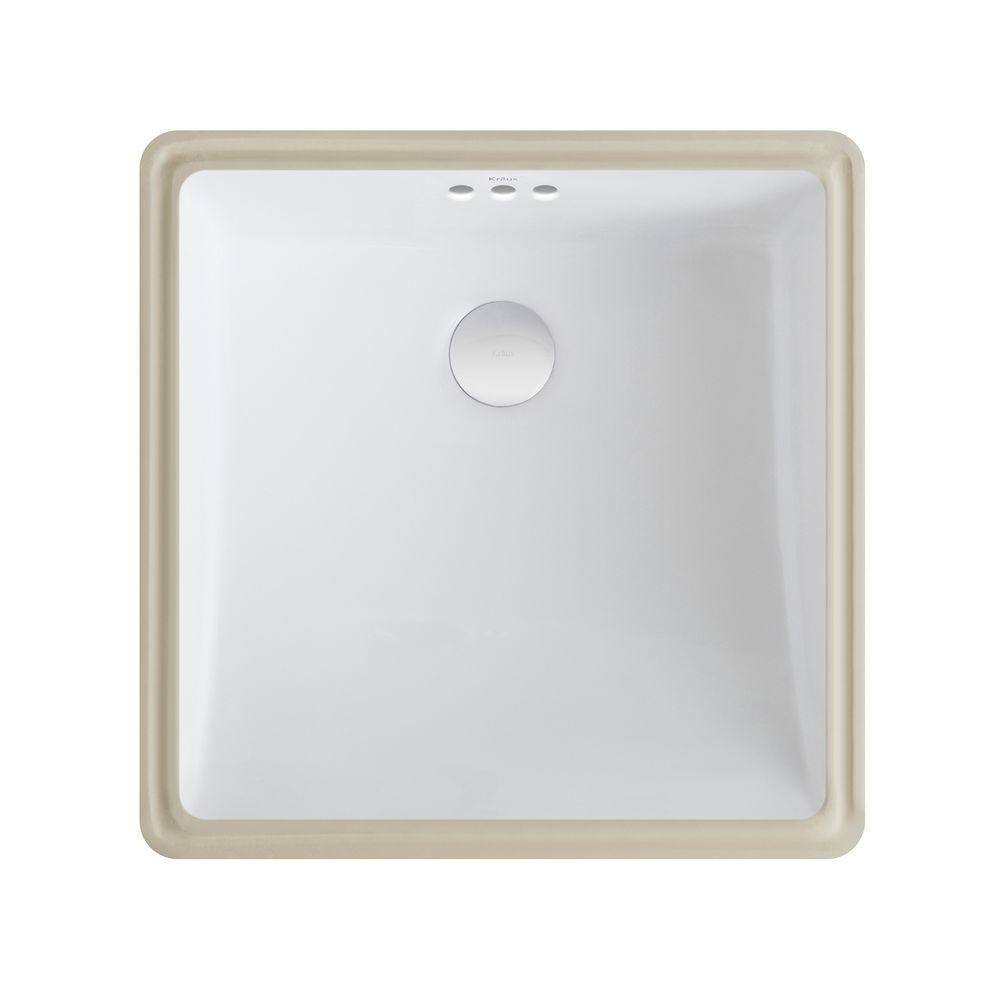 KRAUS Elavo Square Ceramic Undermount Bathroom Sink in White with Overflow KCU-231