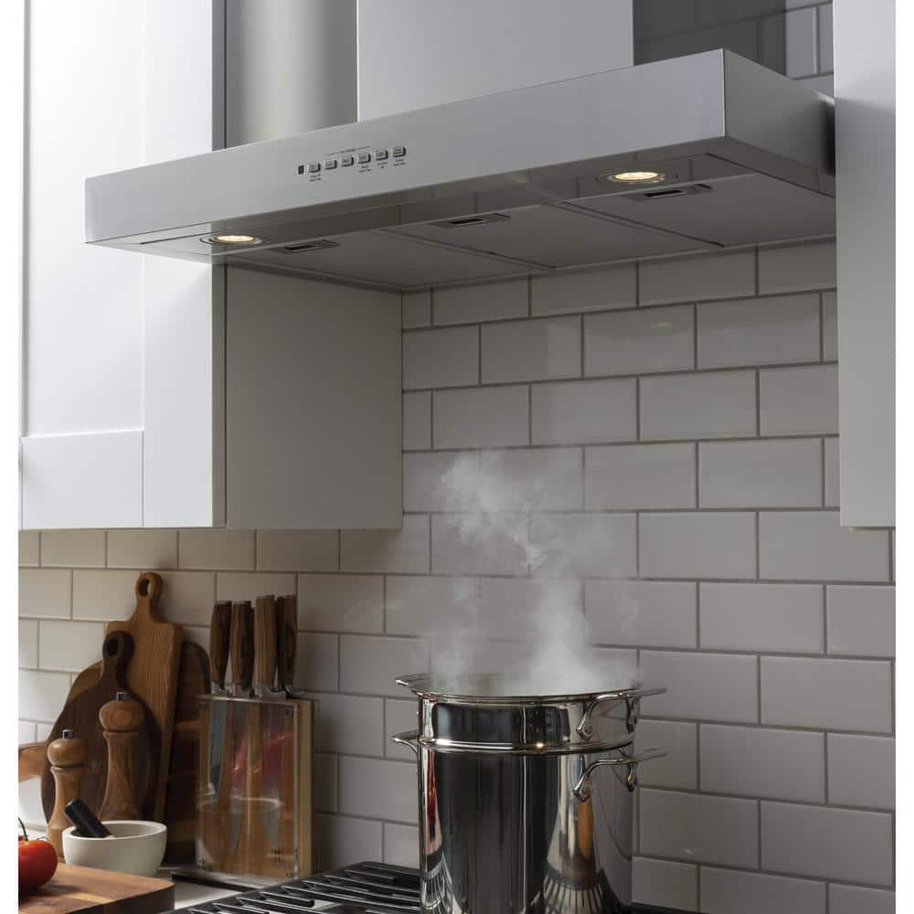 GE 30 in Wall Mount Range Hood with LED Light in Stainless Steel