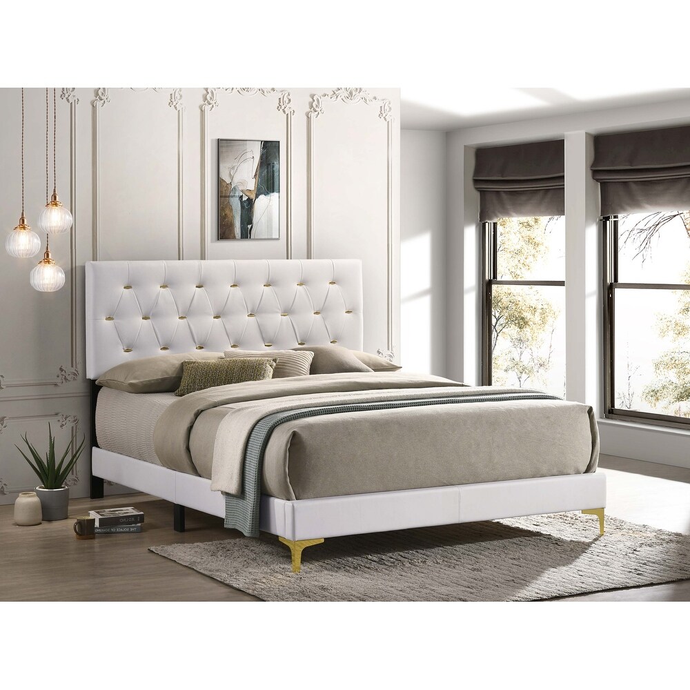 Coaster Furniture Kendall Tufted Upholstered Panel Bed White And Black/Gold