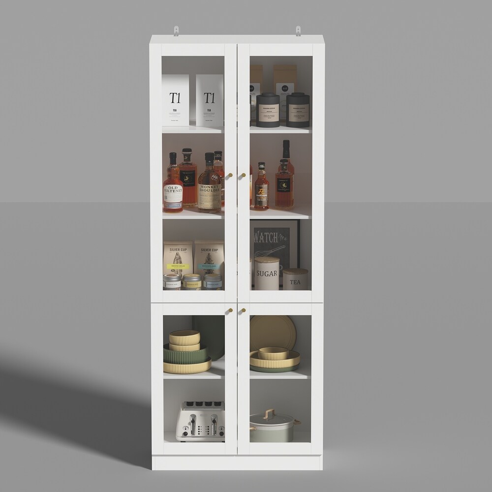 Tall Curio Display Glass Cabinet Bookcase with 4 Glass Doors   Shelves   78.7\