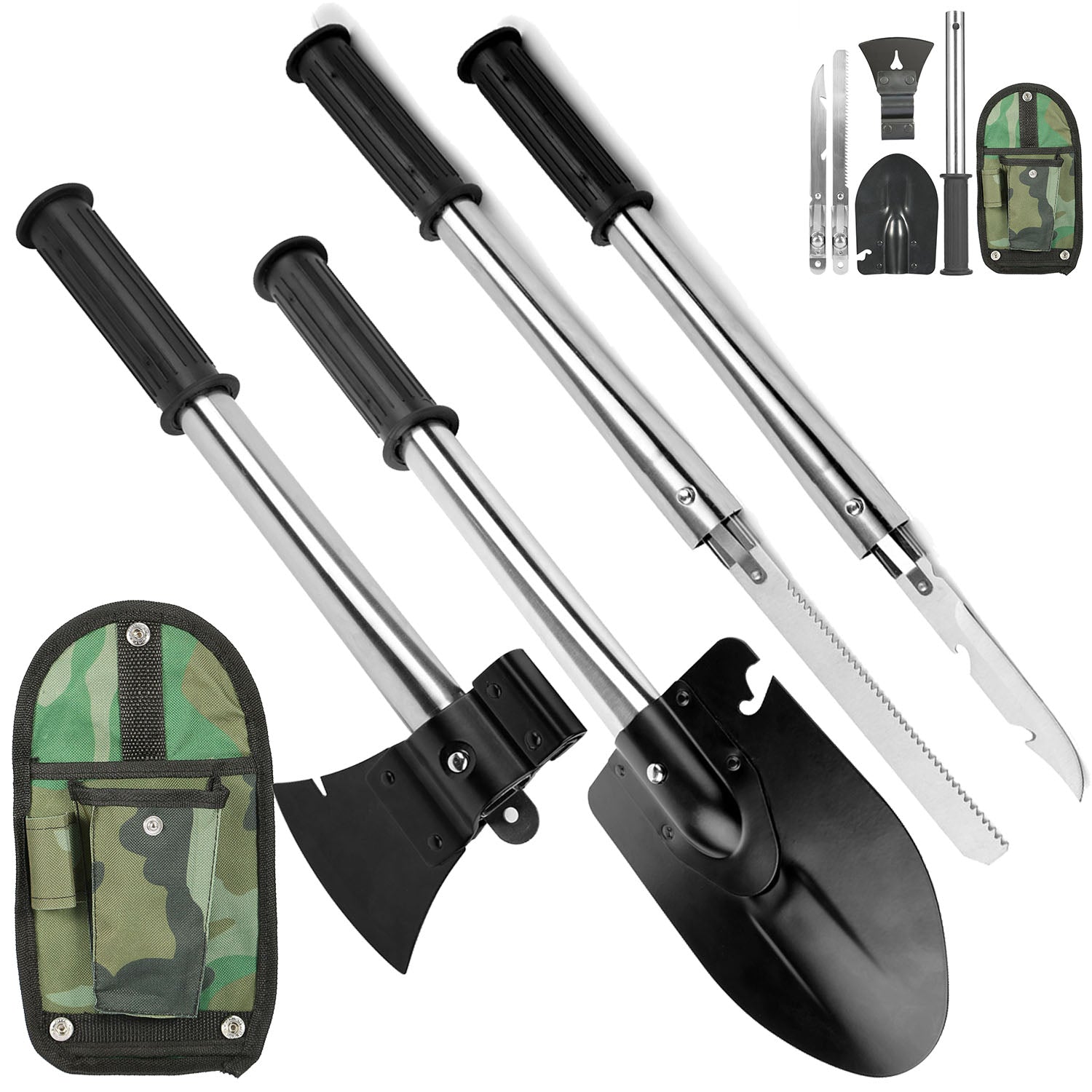 iMountek 6PCS Survival Camping Hiking Steel Multi-Tool Knife Shovel Axe Saw Gear kit