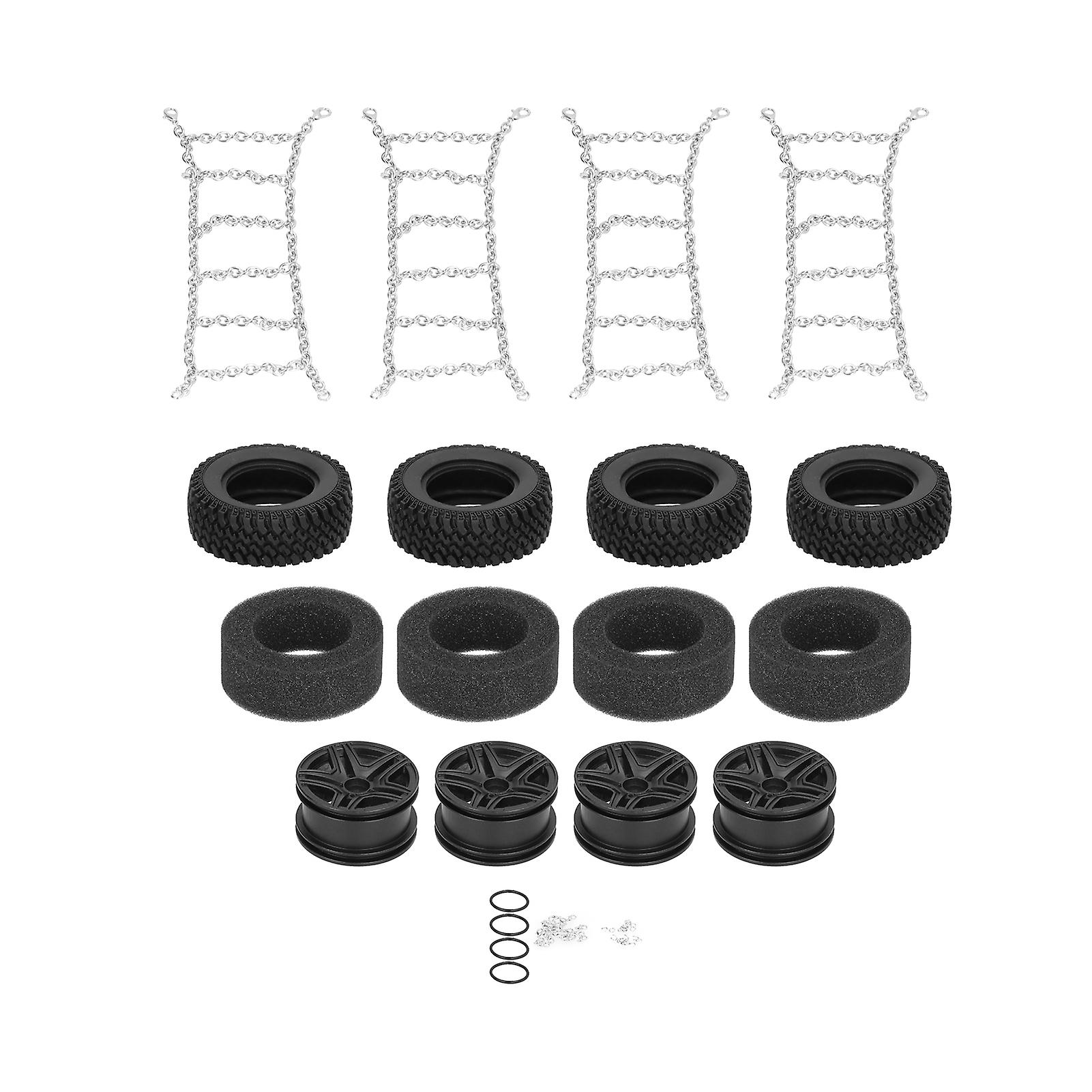 4pcs/set Metal Wheel Tires With Snow Chain Tyre Sponge For Mn86 1/12 Rc Car Upgrade Partsblack