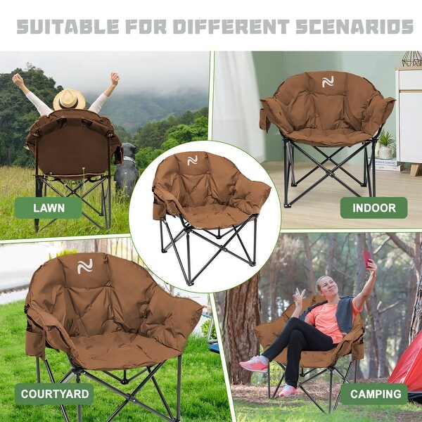 DoCred Oversized Camping Chair，Fully Padded Folding Moon Chair