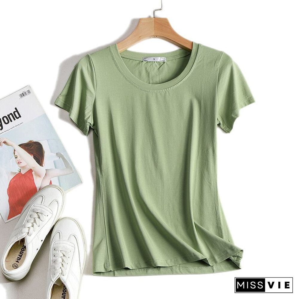 High Quality Plain T Shirt Women Cotton Elastic Basic T-Shirts Summer Tops Short Sleeve T-Shirt Women Tees Plus Size S-5Xl