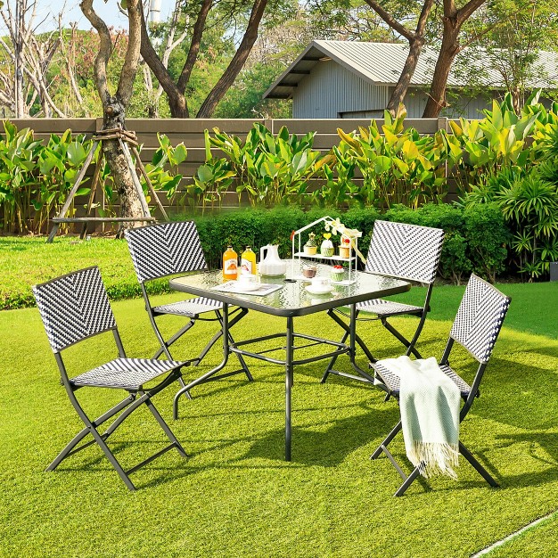 Costway Set Of 4 Patio Folding Rattan Dining Chairs Camping Portable Garden