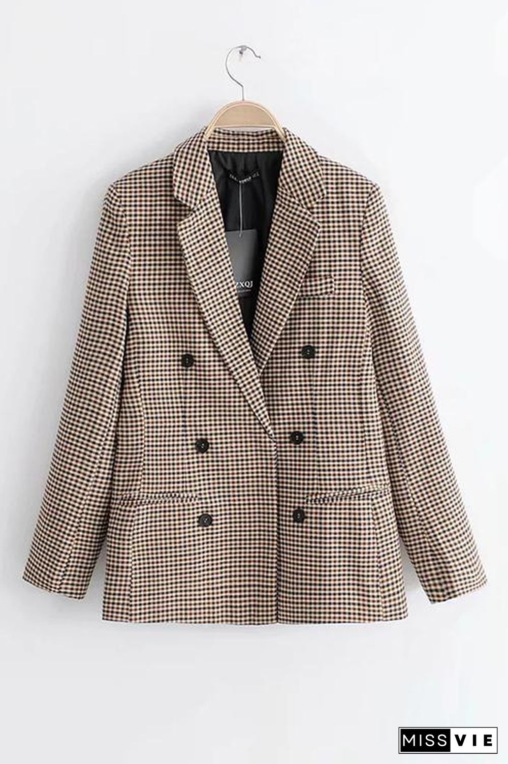 Plaid Button Long Sleeve Blazer