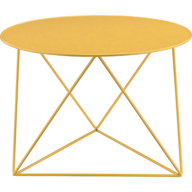 Accent Table with Open Geometric Base and Round Top， Yellow