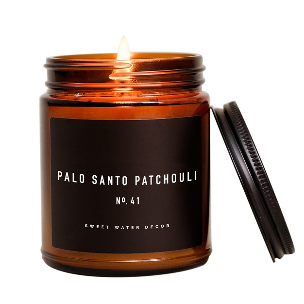 Sweet Water Decor Palo Santo Patchouli 9oz Amber Jar Black Label Soy Candle