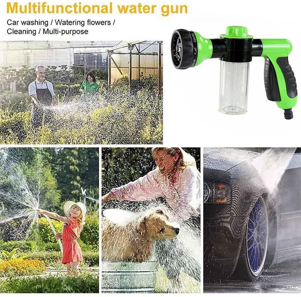 Top-Max Garden Hose Attachment Spray Gun Nozzle with Reservoir for Soap or Fertiliser - Jet Wash,Sprinkler Accessories - 8 Watering Modes,Water Pipe Sprayer Head with Dispenser