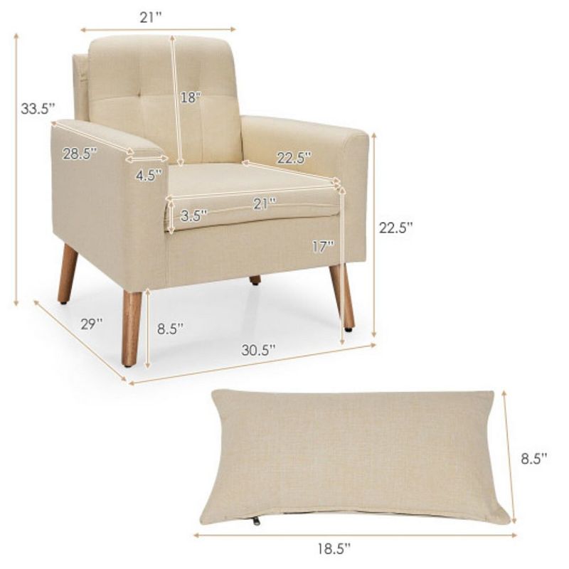 Linen Fabric Single Sofa Armchair with Waist Pillow