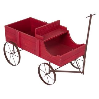 Shine Company 52 in. L Red Cedar Wood Buckboard Amish Wagon Decorative Garden Planter 4942R