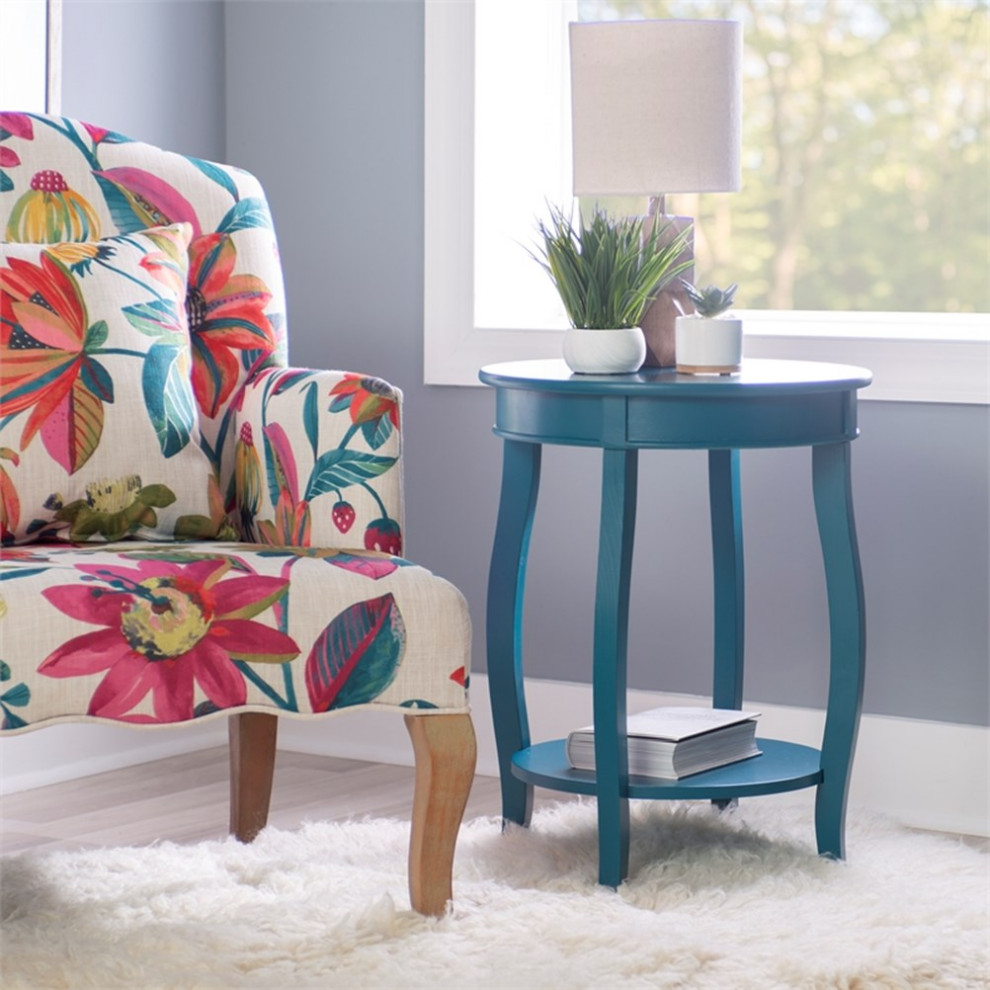 Home Square Round Wood End Table with Shelf in Silver   Set of 2   Eclectic   Side Tables And End Tables   by Homesquare  Houzz