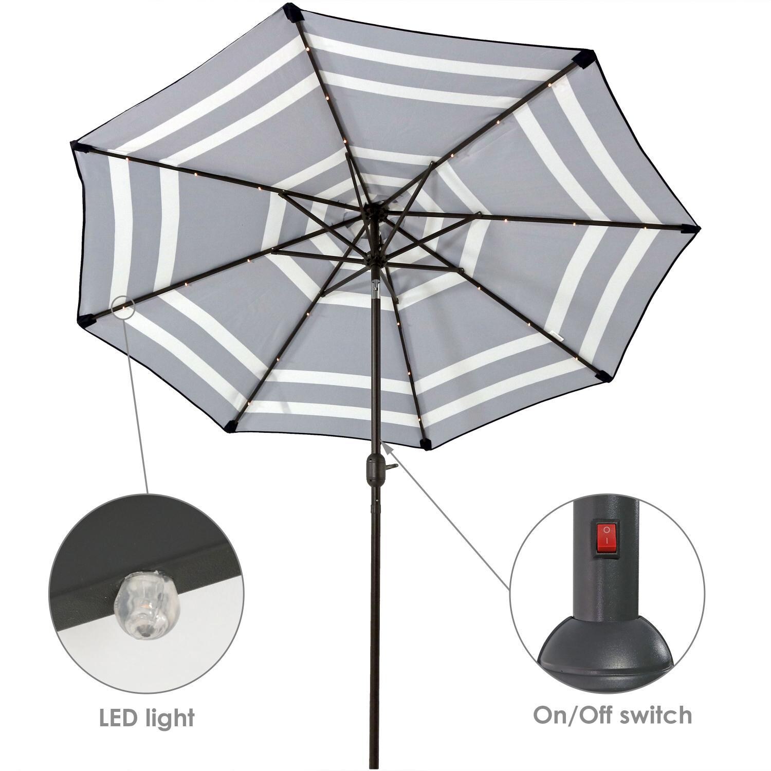 Ultimate Patio 9 Ft. Solar Lighted Octagonal Aluminum Patio Mart Umbrella W/ Crank and Tilt