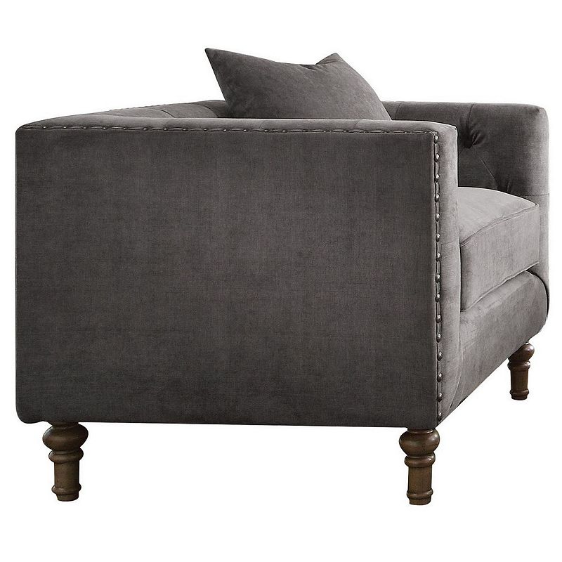 Fabric Upholstered Wooden Sofa Chair with Nail Head Trim， Gray