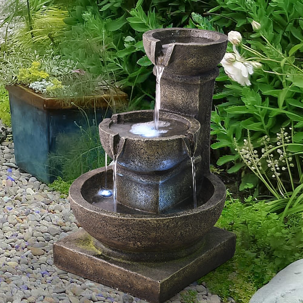 Outdoor Waterfall 3 tier Fountain with LED Light