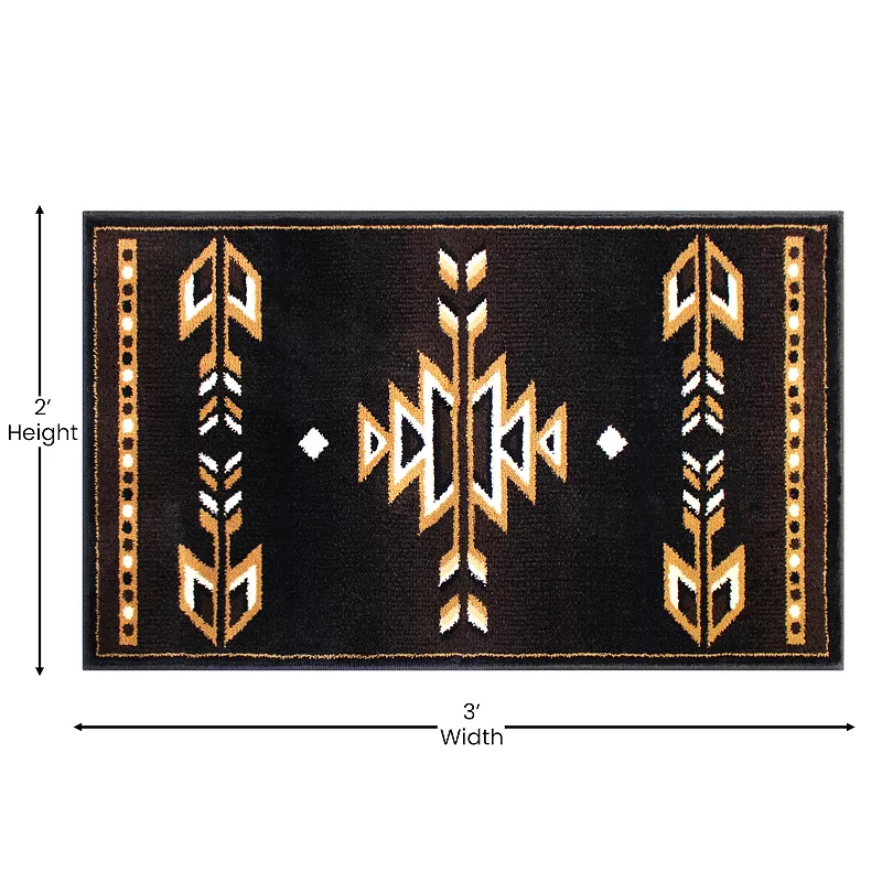 Masada Rugs Masada Rugs 2'x3' Southwest Native American Area Rug in Brown， Black， Beige and Ivory