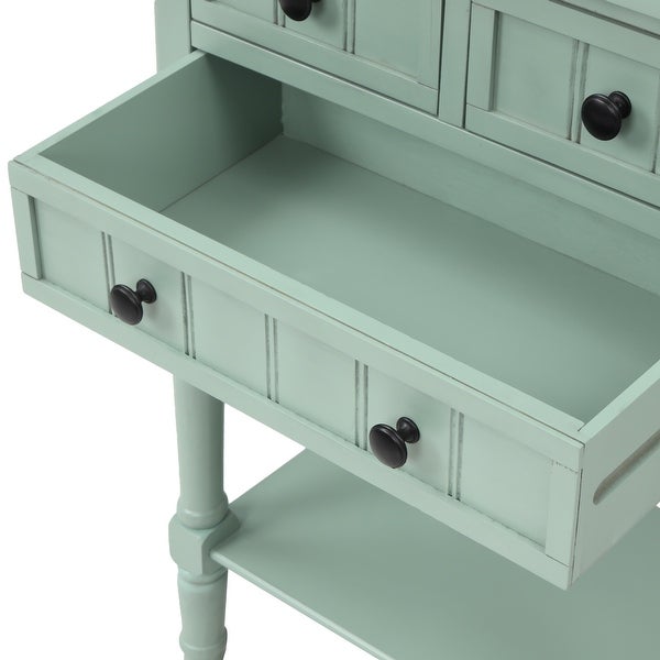 Levi Slim Console Table with Drawers and Shelf in Antique Blue - 23.7