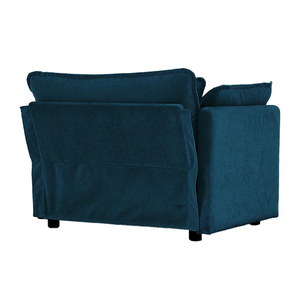 Accent Chairs Breathable Chenille Upholstered Sofa Set w/Pillow  Blue   1seat + 1seat