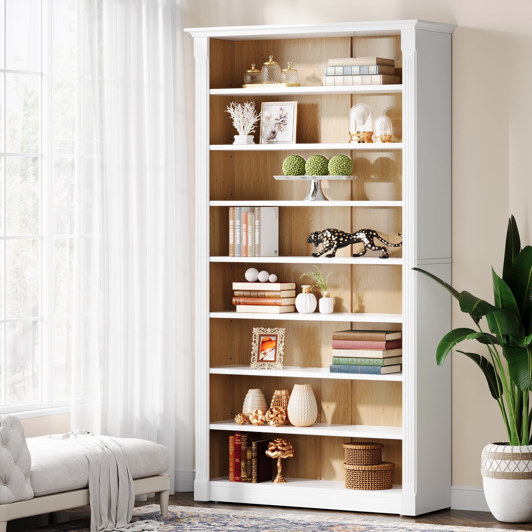 70.9 Tall Bookcase, Modern 8-Tier Bookshelf Freestanding Display Shelf