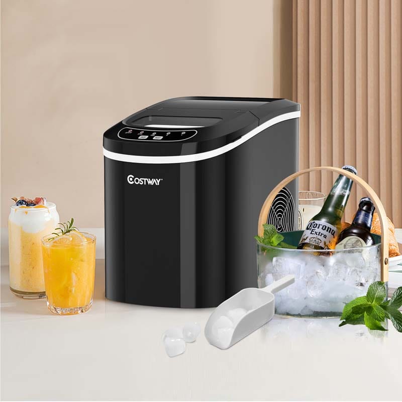 26LBS/24H Mini Portable Ice Maker Countertop, Compact Ice Machine with Ice Scoop