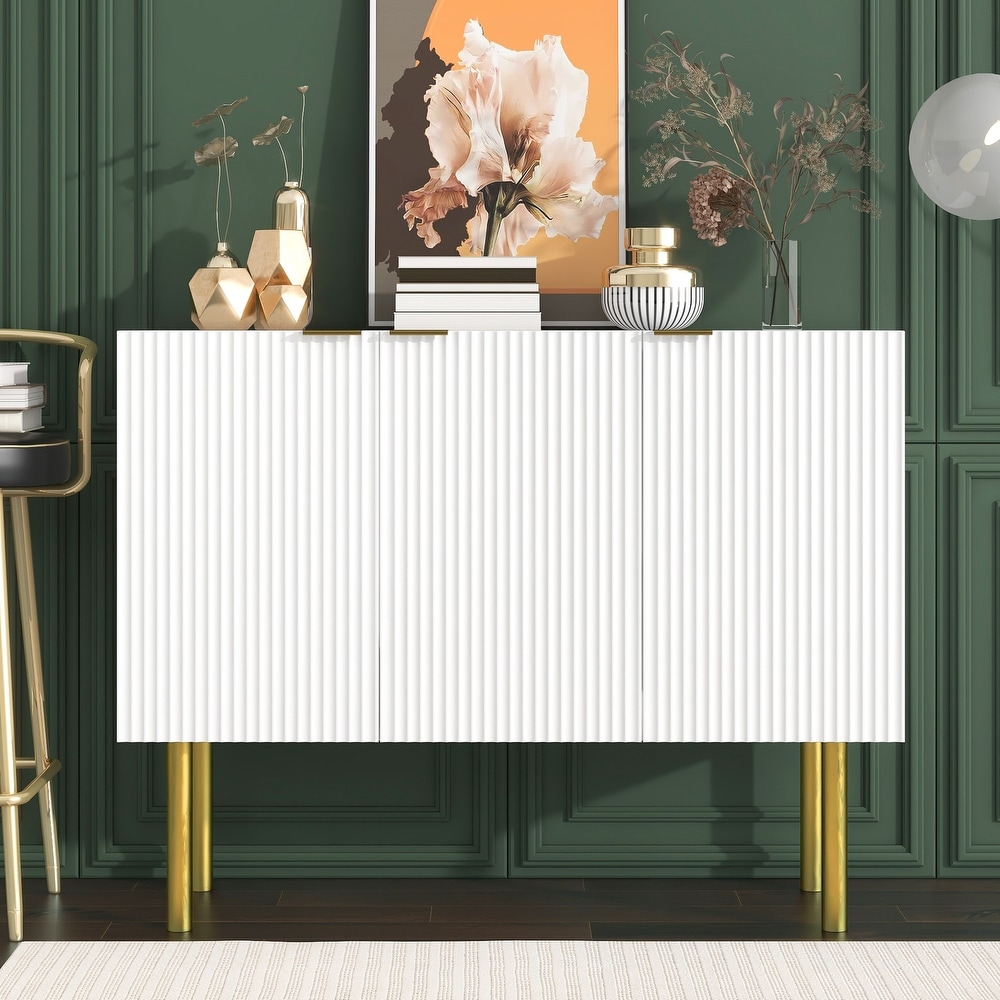 Sideboard Particle Board   MDF Board Cabinet with Gold Metal Legs   Handles  Adjustable Shelves for Living Room  Dining Room