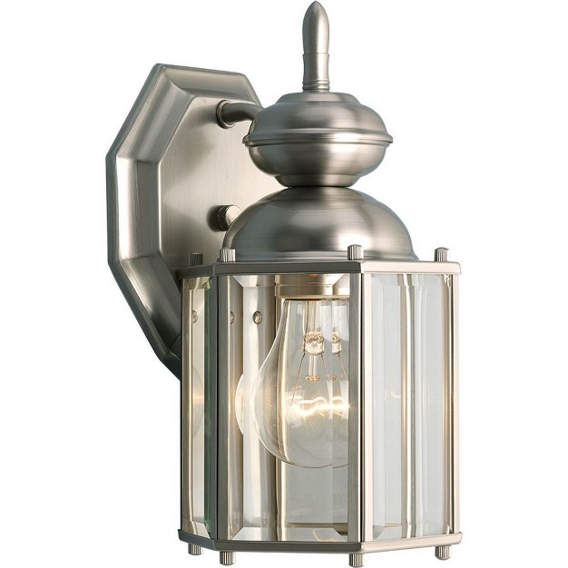 Progress Lighting Savannah 1 light Outdoor Wall Lantern In Brushed Nickel With Clear Beveled Glass Panels