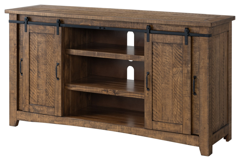 Aspen 65 inch Solid Wood Sliding Barn Door TV Stand   Farmhouse   Entertainment Centers And Tv Stands   by Martin Svensson Home  Houzz