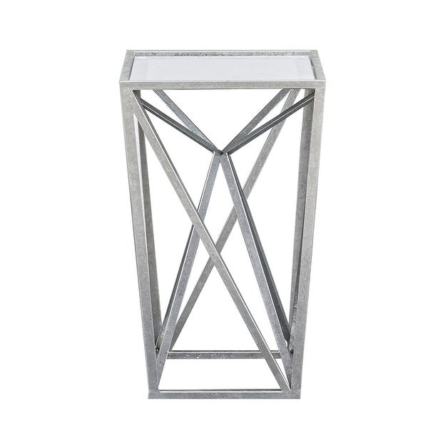 Angular Metal Accent Table with Tempered Glass Top