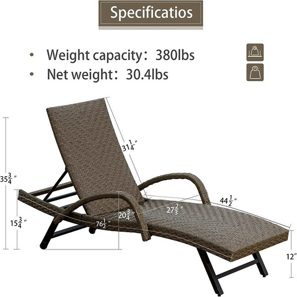 2-Piece Outdoor Wicker Chaise Lounge with Armrest Adjustable Backrest