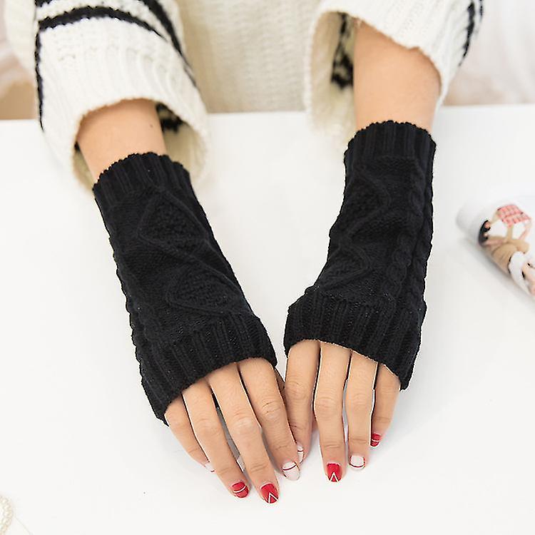 2 Pairs Women Fingerless Gloves， Winter Warm Arm Gloves Wrist Arm Warmers Knit Mittens Half Finger Gloves For Ladies Girls(black， Grey)