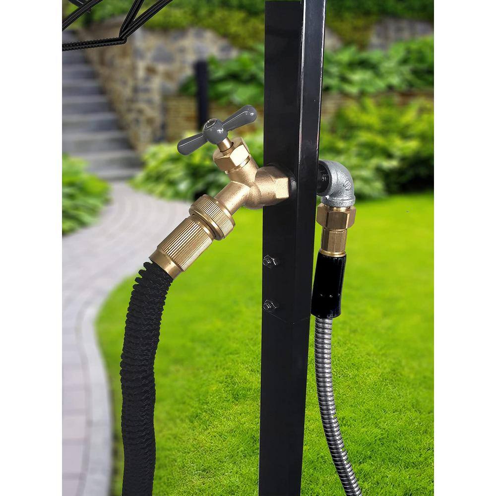 Cubilan Outdoor Hose Holder Stand with Brass Spigot Faucet - Freestanding Metal Water Pipe Extension Hanger Stake Heavy-Duty B084L9R296